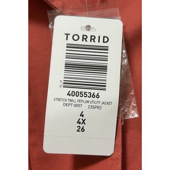 NWT TORRID Women’s Stretch Twill Peplum Utility Jacket Coral Pink - Size 4X/26 - Picture 5 of 7